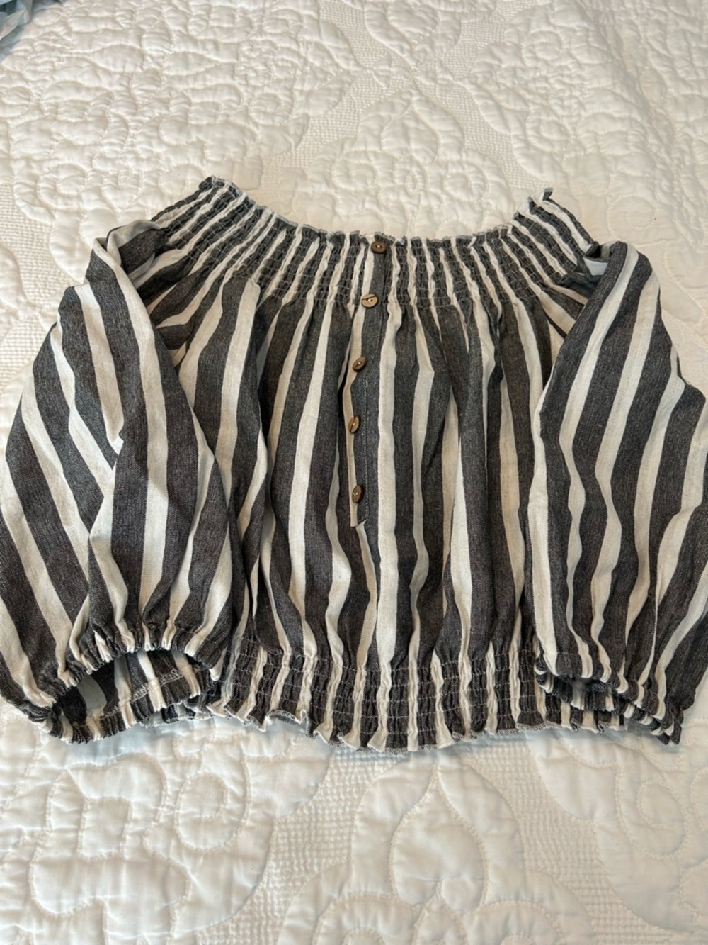 Pink Lily Black and White Striped Off-Shoulder Peasant Top